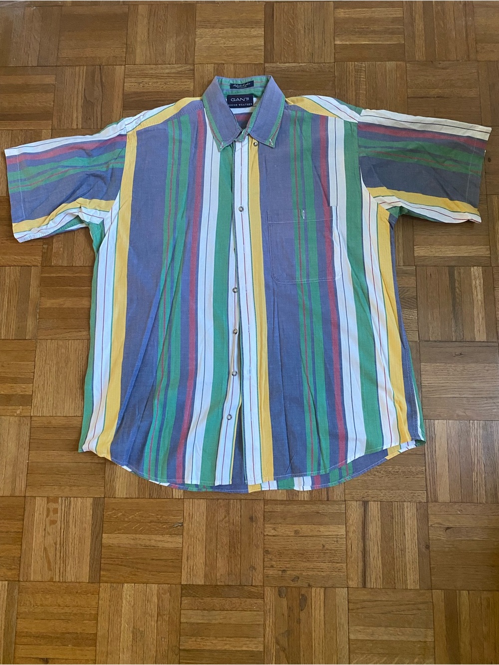Vintage GANT Vertical Striped Short Sleeve Collared Button Down XLT